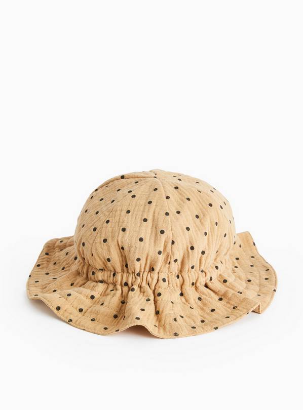 Beige Spot Print Gauze Sun Hat 1-2 years