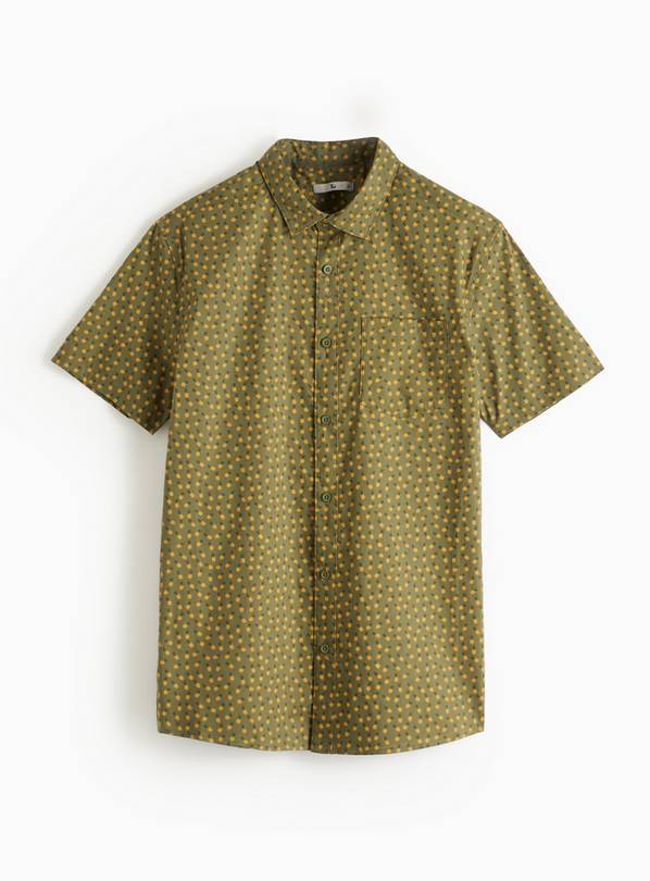Khaki Pineapple Print Slim Fit Short Sleeve Shirt XXXXL