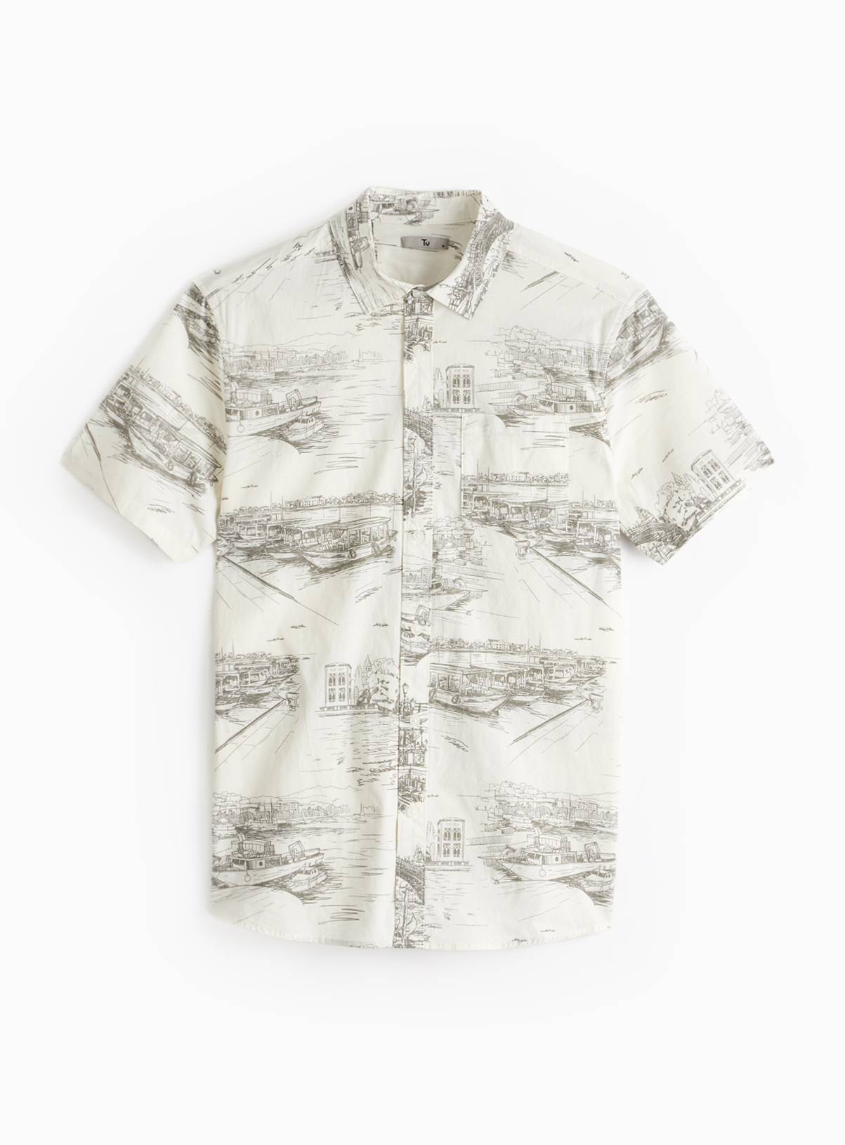 Sketch Scenic Print Slim Fit Short Sleeve Shirt XL - Image 3