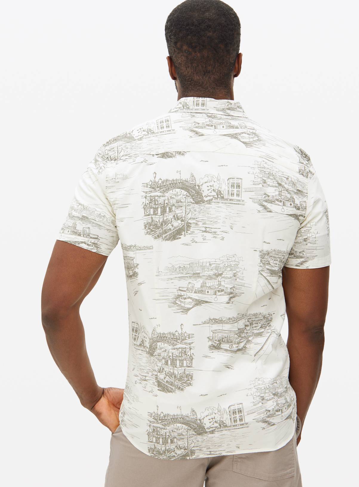Sketch Scenic Print Slim Fit Short Sleeve Shirt M - Image 5