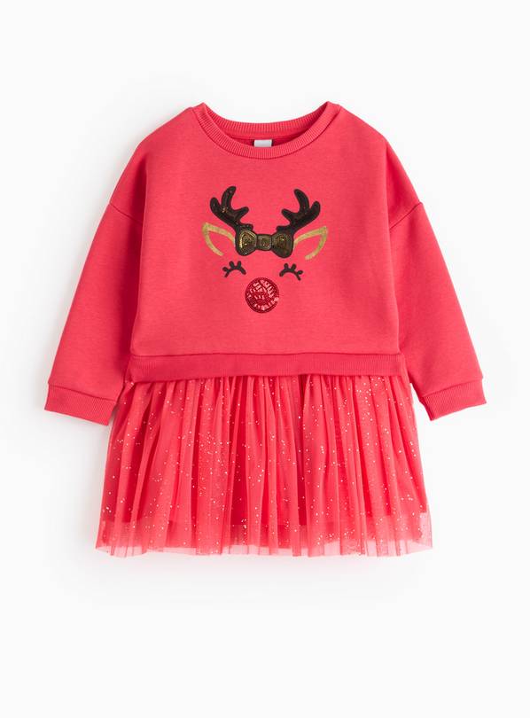 Christmas Red Reindeer Sparkle Tutu Dress 1-2 years