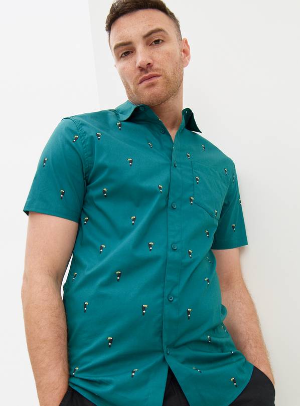 Teal Toucan Printed Slim Fit Shirt S