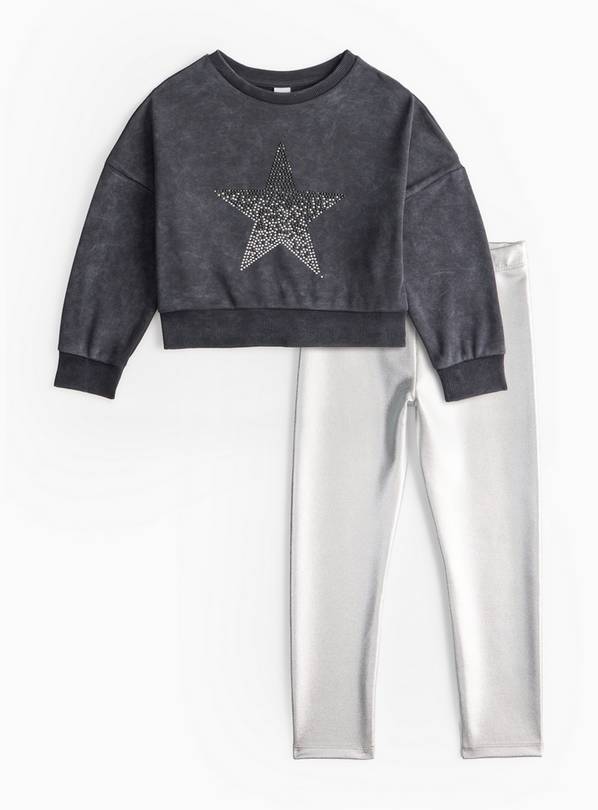 Charcoal Star Sweatshirt & Silver Leggings Set 5 years