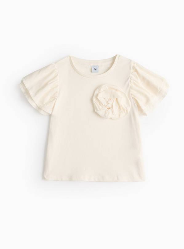 White Flower Corsage Short Sleeve Top 7 years