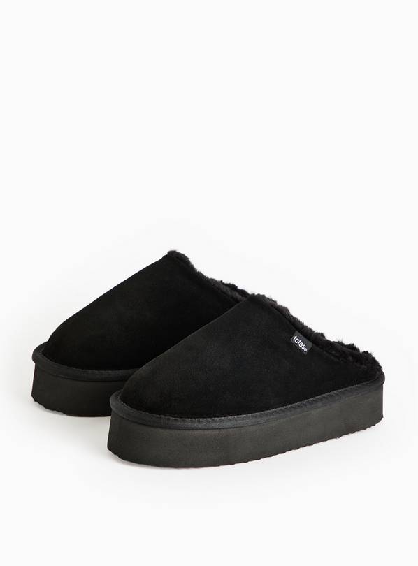 totes®  Black Suede Platform Mule Slippers M