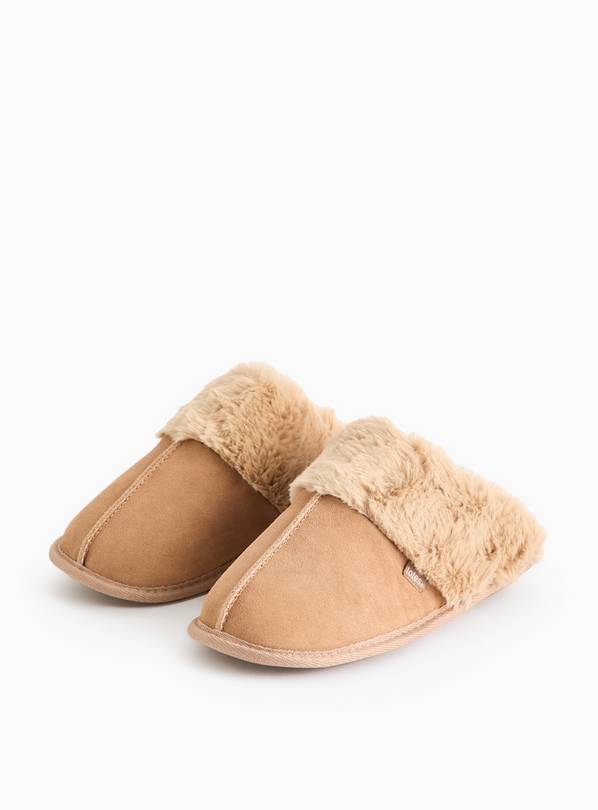 totes® Nude Suede Faux Fur Cuff Mule Slippers L