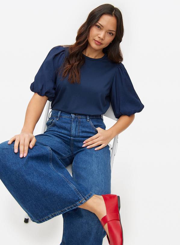 Navy Poplin Puff Sleeve Top 6