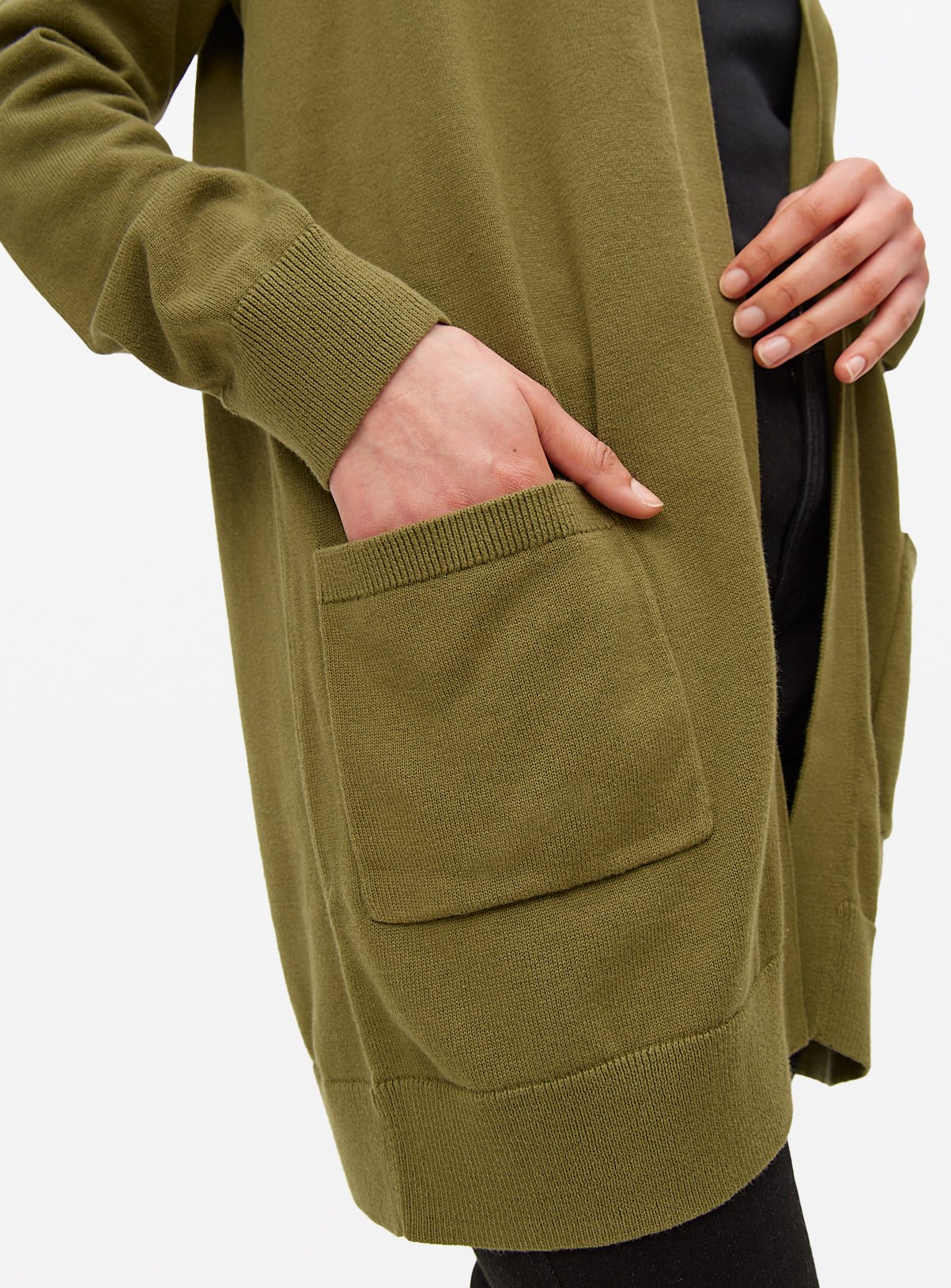 Khaki Pocket Longline Cardigan 6 - Image 3 thumbnail