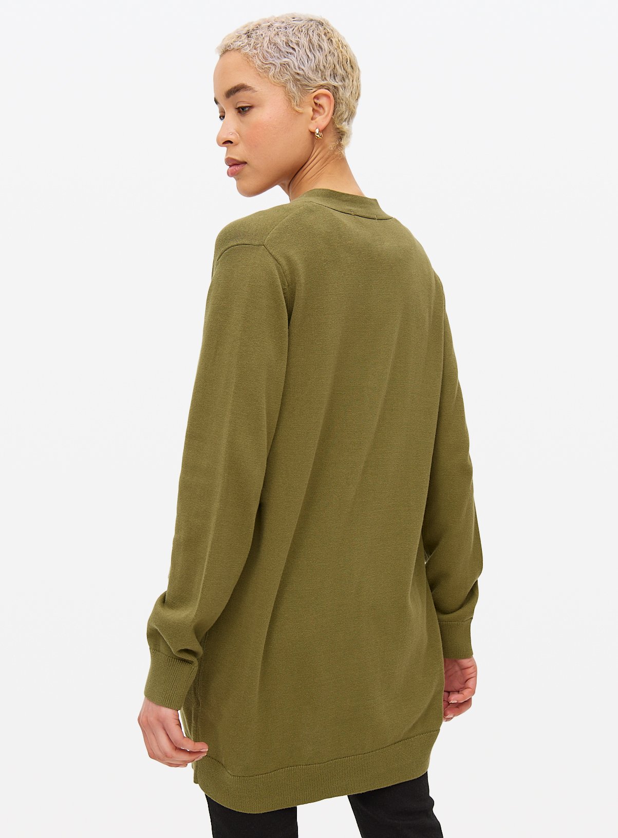 Khaki Pocket Longline Cardigan 6 - Image 4 thumbnail