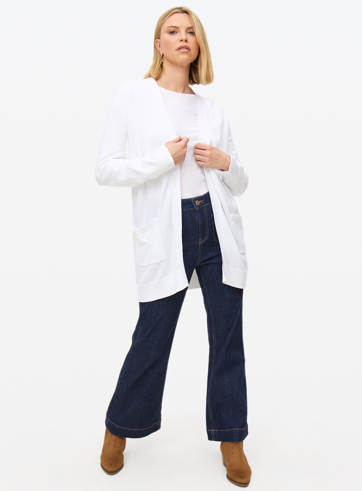 White Pocket Longline Cardigan 16 - Image 3 thumbnail