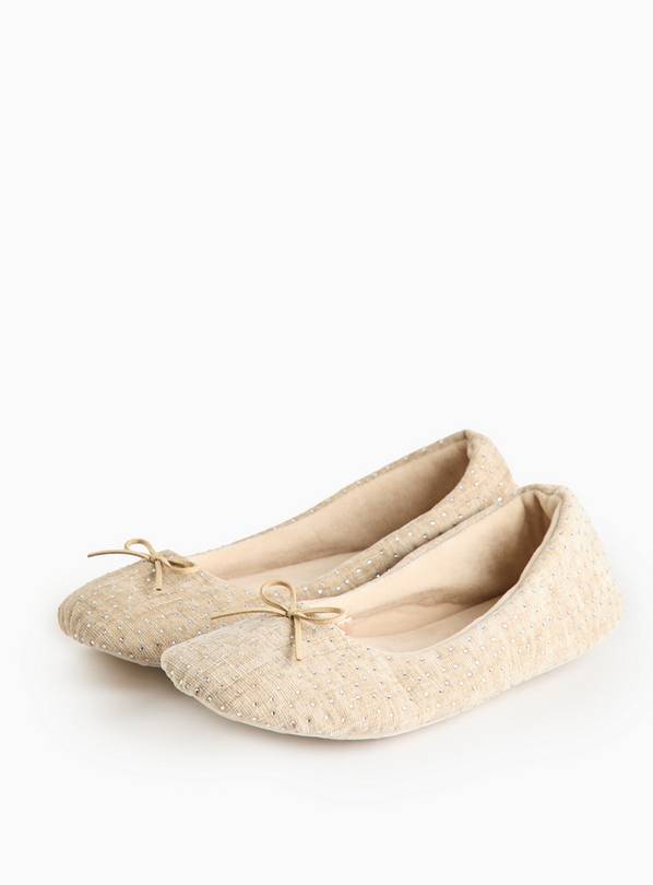 Cream Diamante Ballerina Slippers 4