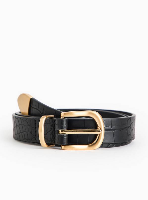 Black Croc Faux Leather Metal Buckle Belt  S