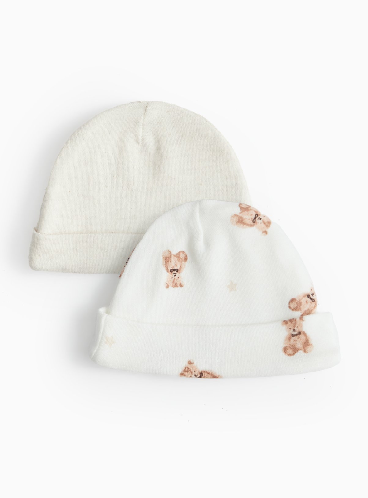 Premature Baby Oatmeal Bear Print Cotton Hats 2 Pack 3lbs - 1.4kg - Image 1 thumbnail
