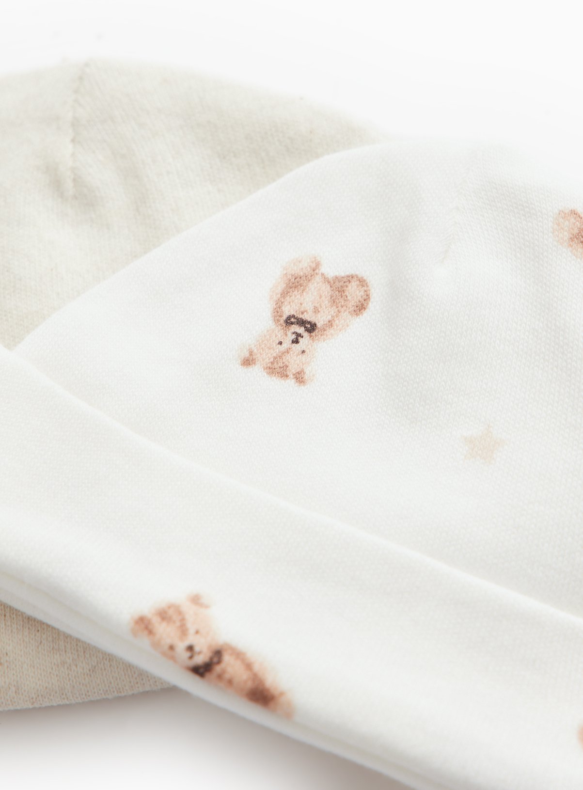 Premature Baby Oatmeal Bear Print Cotton Hats 2 Pack 3lbs - 1.4kg - Image 2 thumbnail