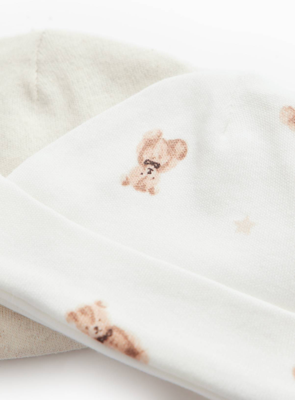Premature Baby Oatmeal Bear Print Cotton Hats 2 Pack 3lbs - 1.4kg - Image 2