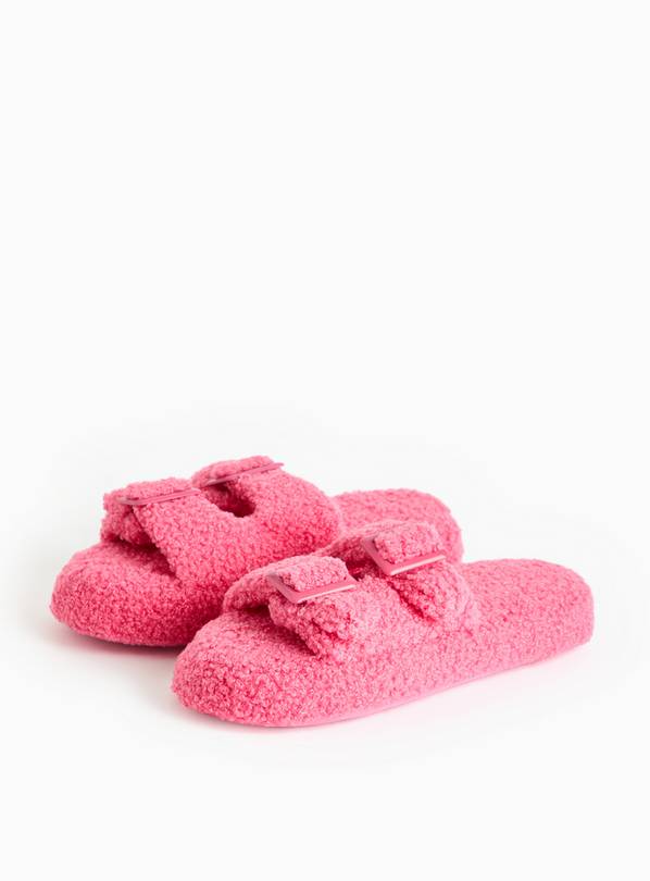 Pink Borg Double Strap Slippers L