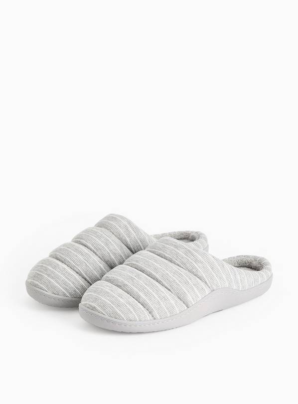 Grey Stripe Mule Slippers S