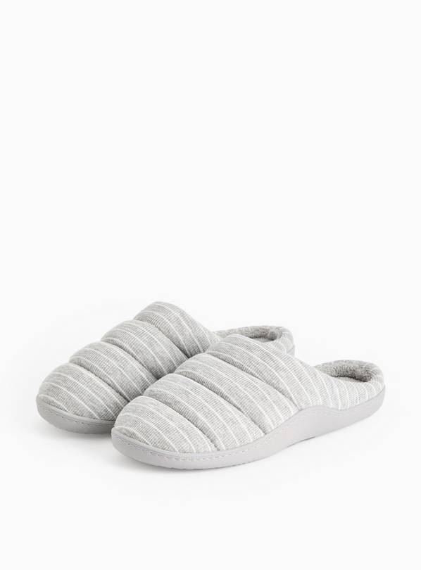 Grey Stripe Mule Slippers M