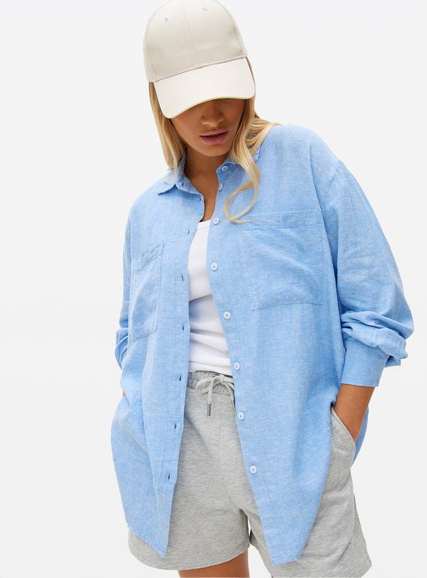 Blue Chambray Linen Blend Relaxed Shirt 14