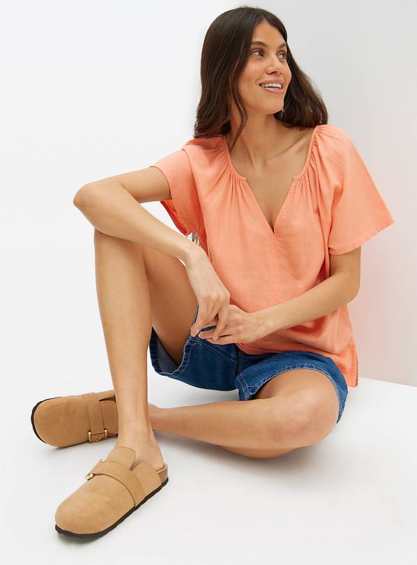 Coral Gather Detail Linen Blend Blouse 22