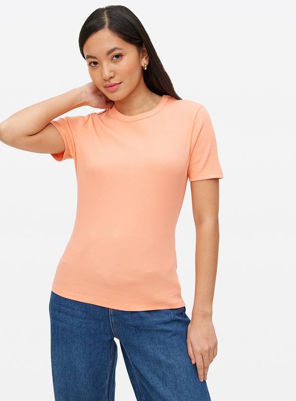 Coral Ribbed Crew Neck T-Shirt 10