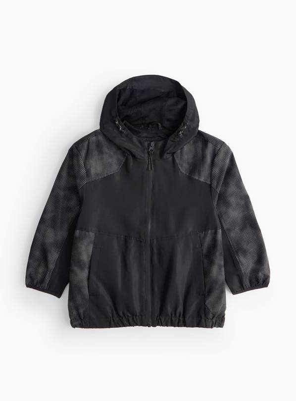 Black Grid Hooded Lightweight Mac  5-6 years