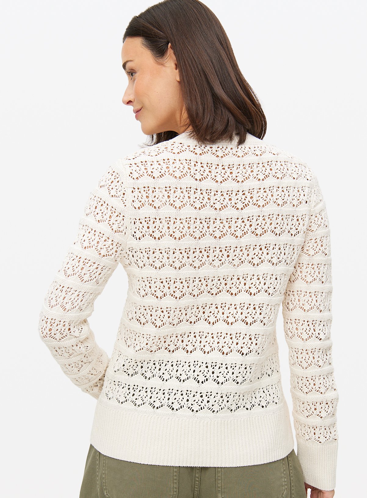 Neutral Pointelle Stripe Cardigan  18 - Image 4 thumbnail