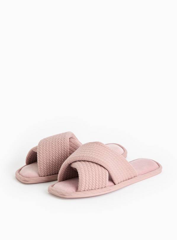 Pink Cross-Over Waffle Mule Slippers M