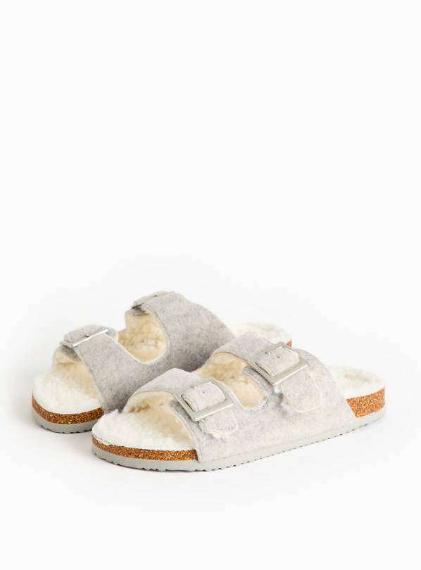 Grey Felt Double Strap Fleece Slippers M