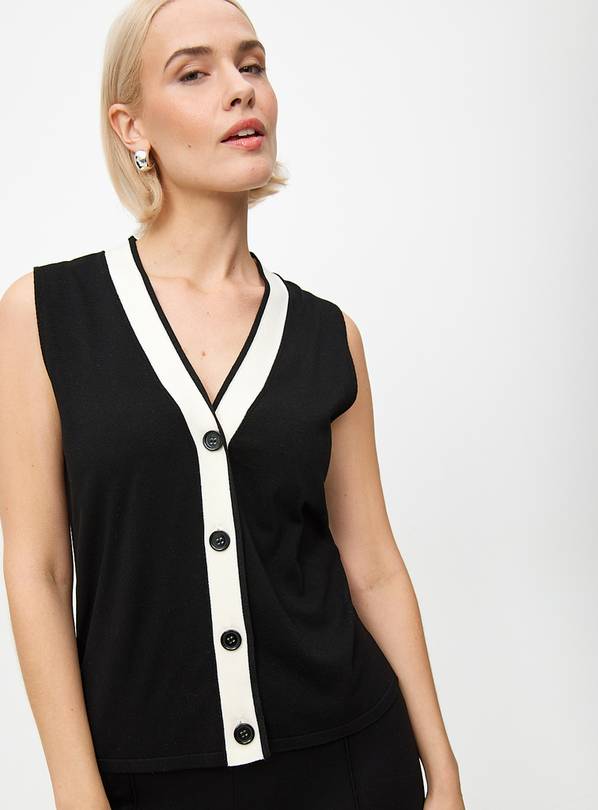 Monochrome Contrast Button V  Neck Vest 18