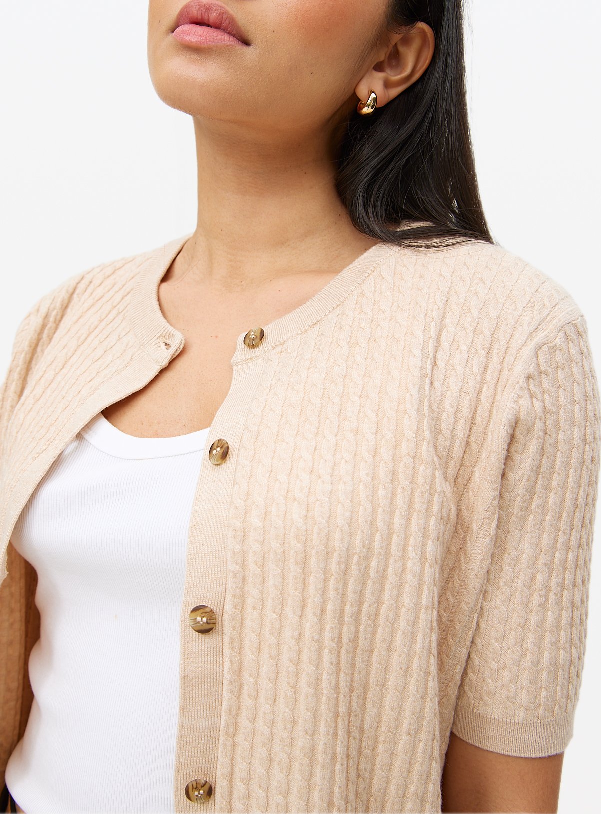 Oatmeal Short Sleeve Soft Touch Cable Knit Cardigan 14 - Image 3 thumbnail