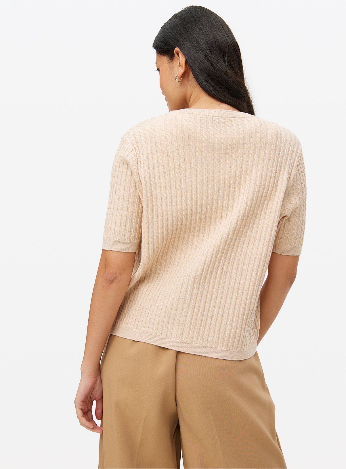 Oatmeal Short Sleeve Soft Touch Cable Knit Cardigan 14 - Image 4 thumbnail