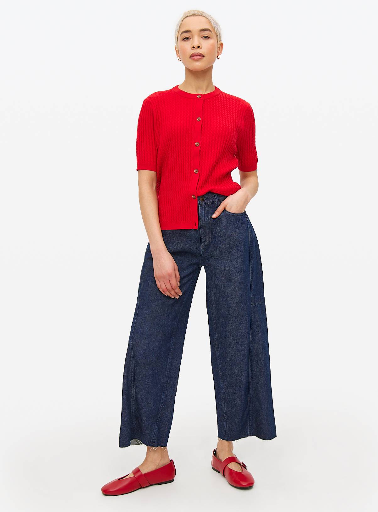 Red Short Sleeve Cable Knit Cardigan 16 - Image 2