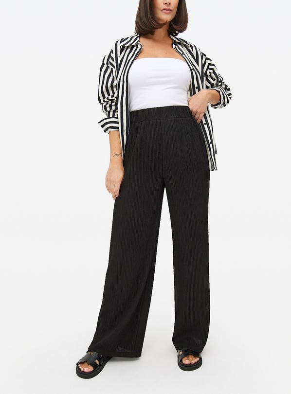 Black Wide Leg Textured Trousers 14