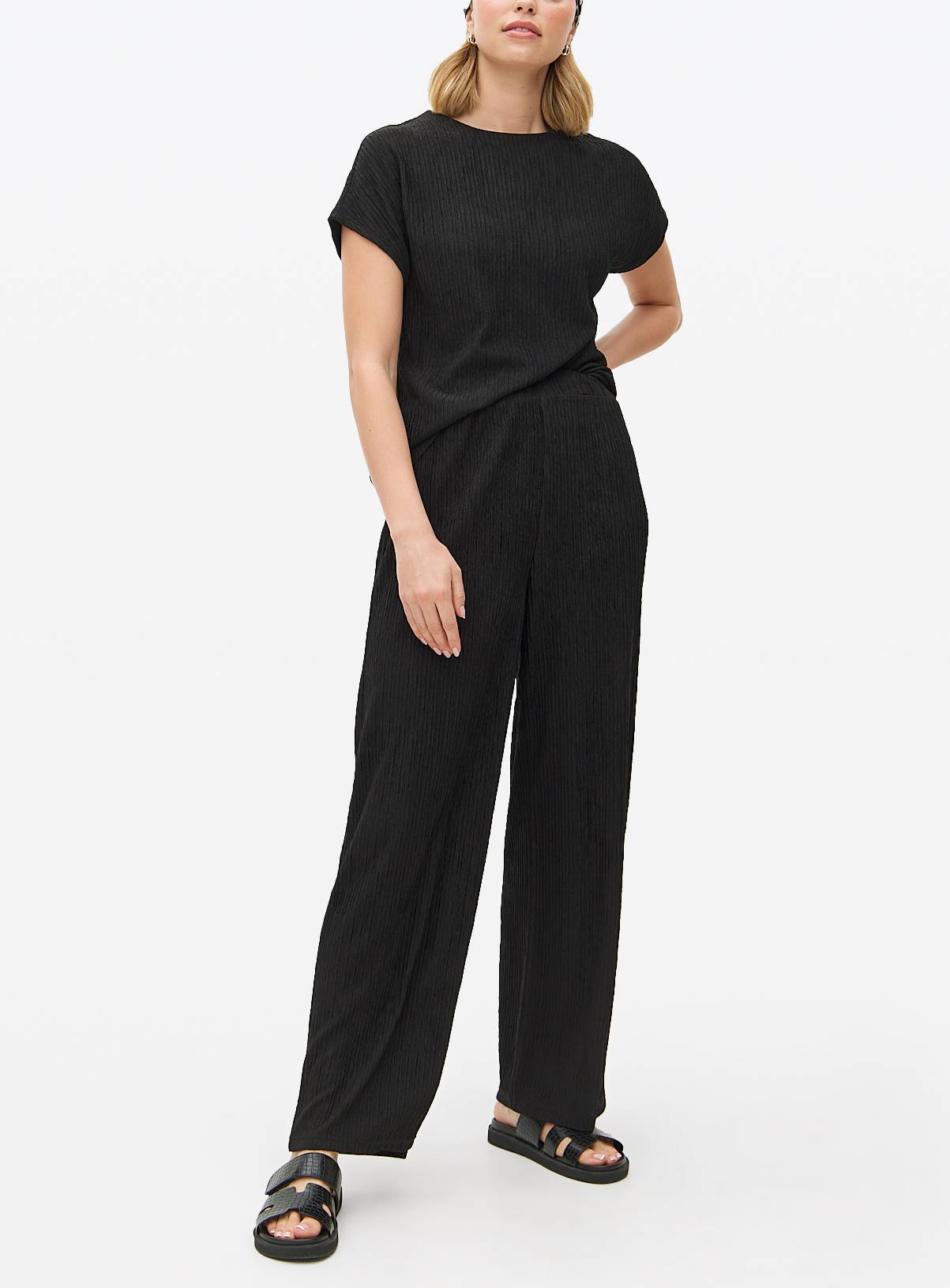 Black Wide Leg Textured Co-ord Trousers 14 - Image 1