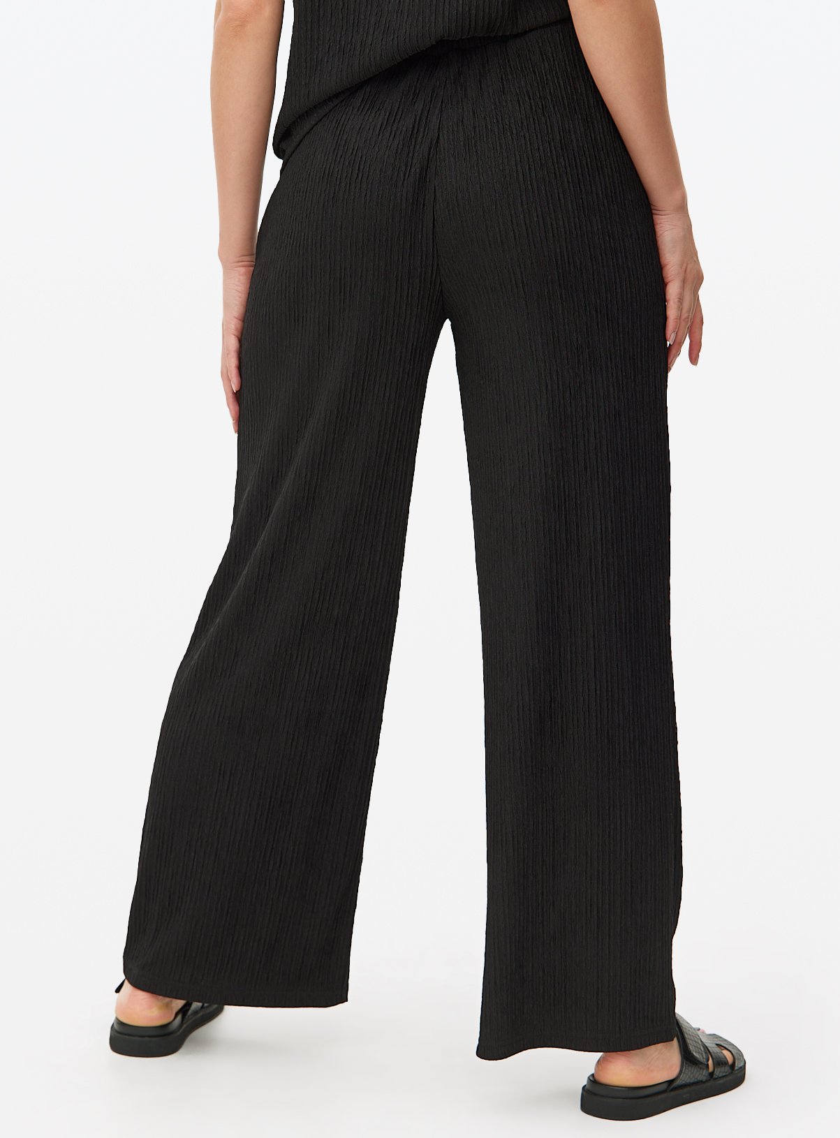 Black Wide Leg Textured Co-ord Trousers 14 - Image 2 thumbnail
