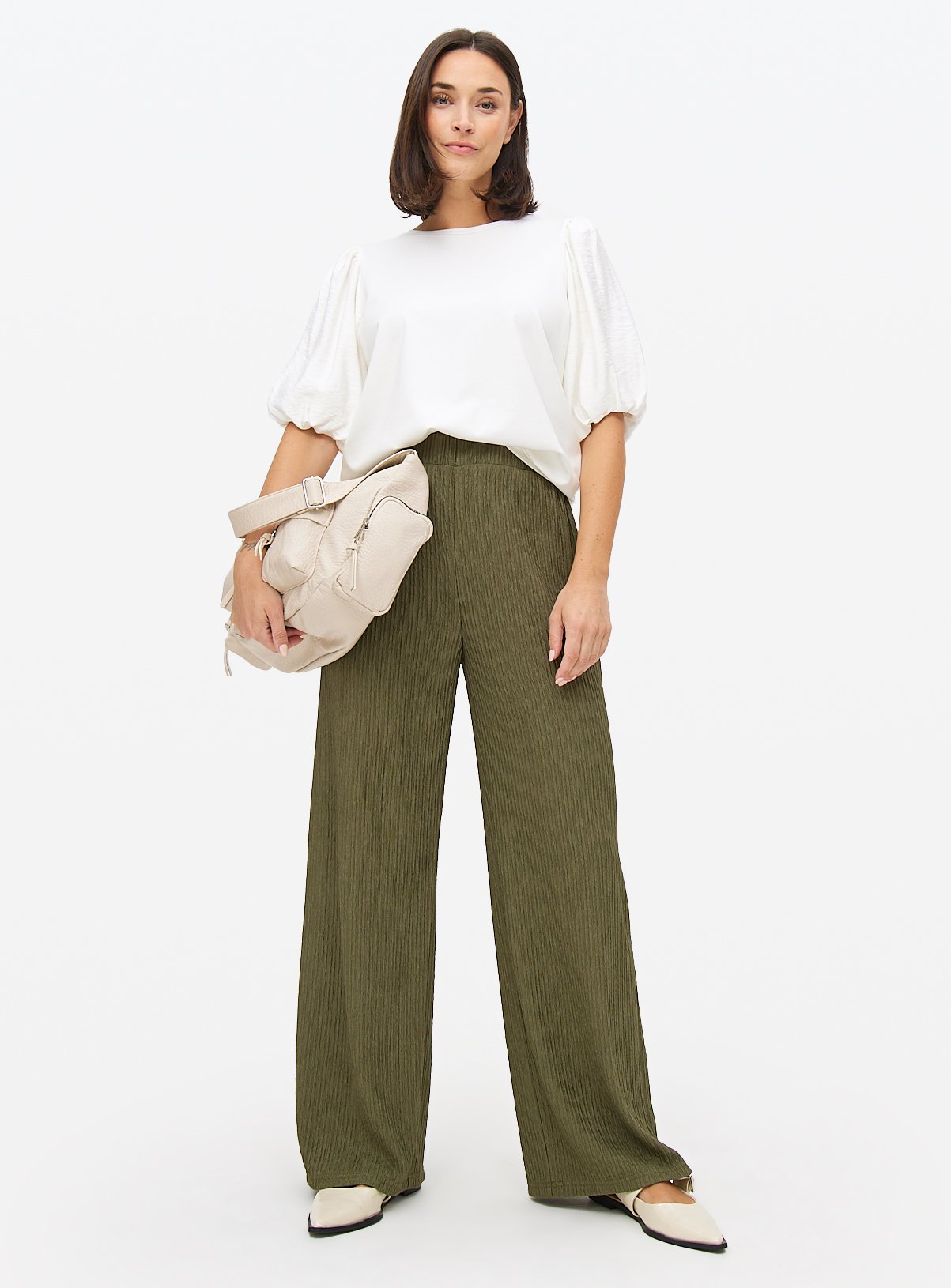 Khaki Wide Leg Textured Co-ord Trousers 12 - Image 2 thumbnail