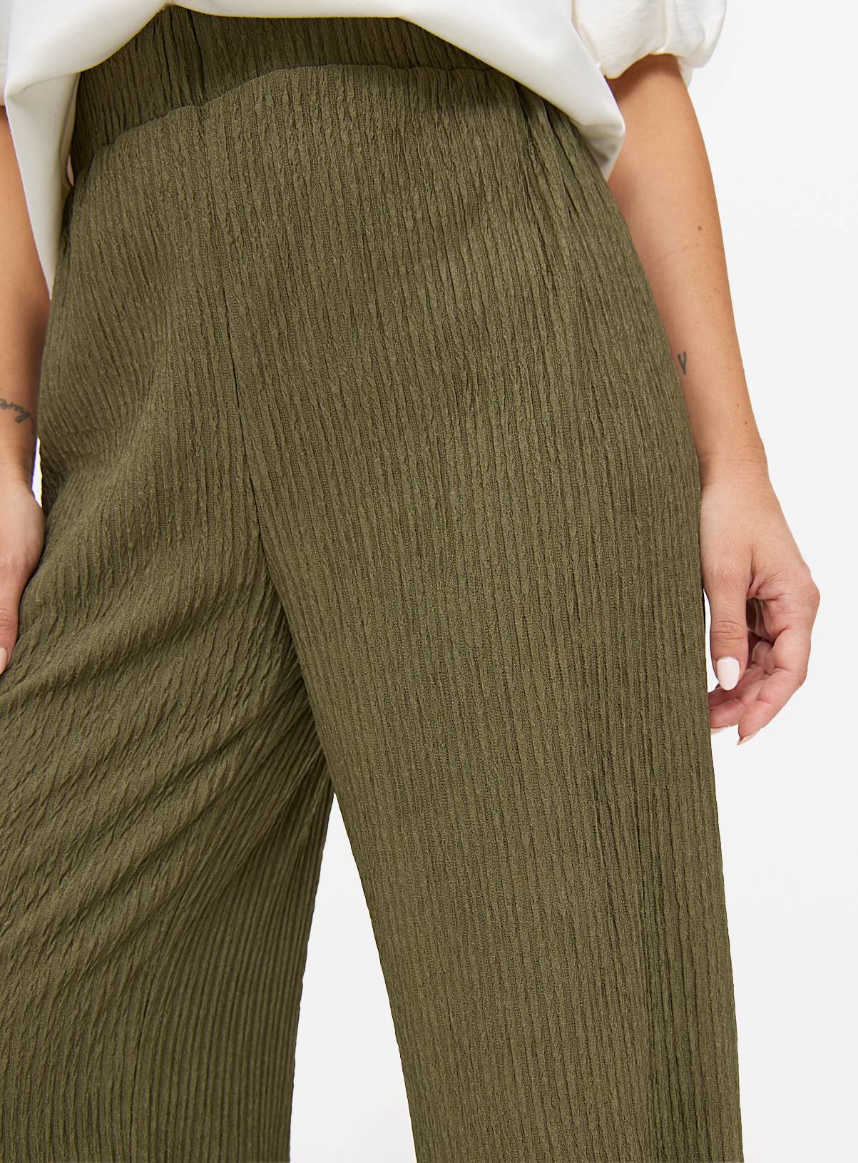 Khaki Wide Leg Textured Co-ord Trousers 12 - Image 3
