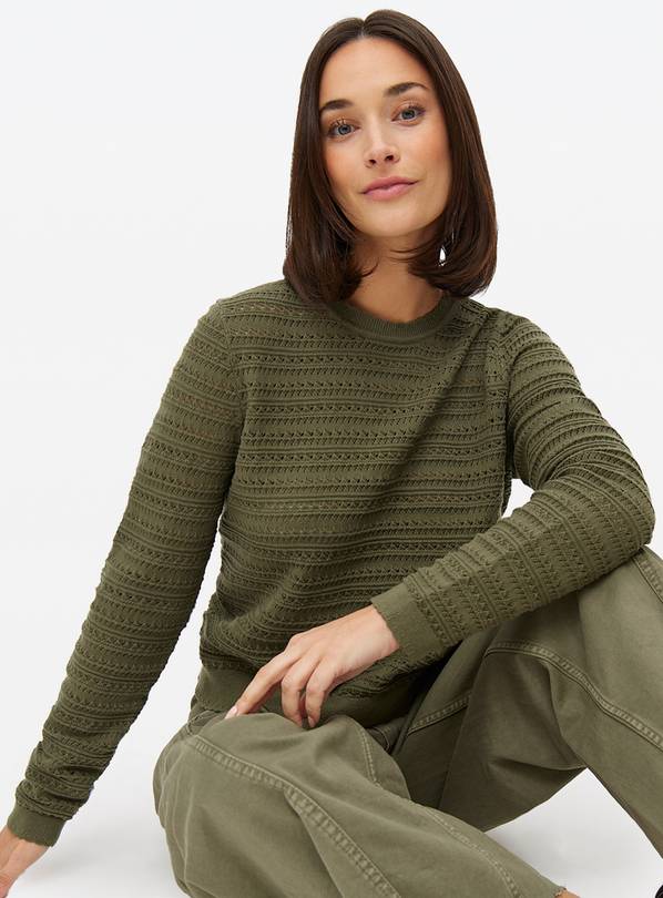 Khaki Scallop Trim Stitch Crew Jumper 16