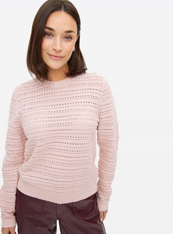 Pink Scallop Trim Stitch Crew Jumper 8