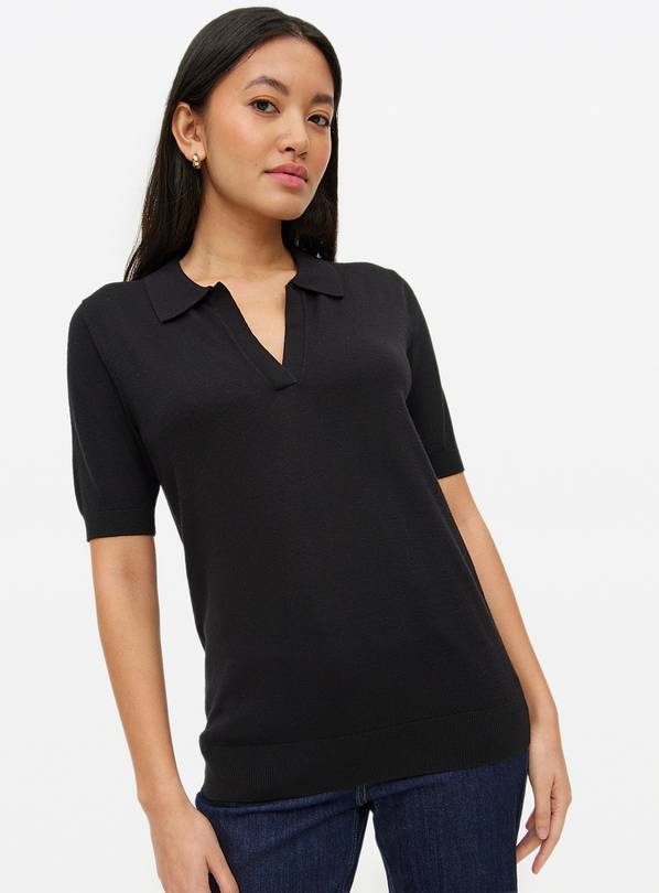 Black Soft Touch Polo Collared Top 12