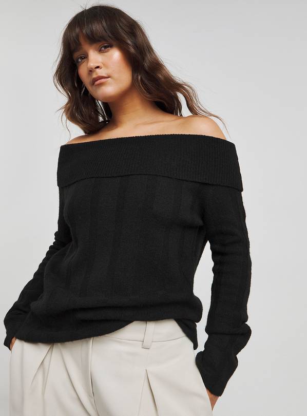 SIMPLY BE Black Rib Bardot Jumper 32-34