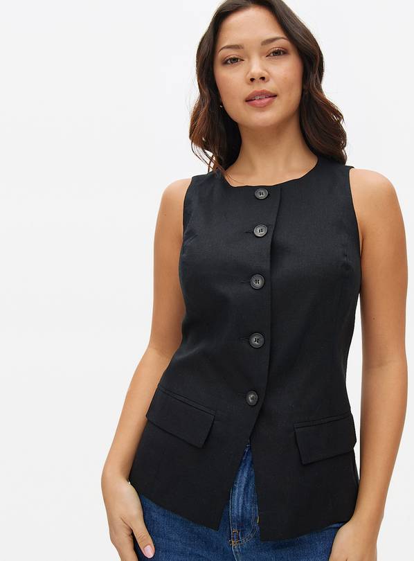 Black Tailored Linen Blend Waistcoat 8