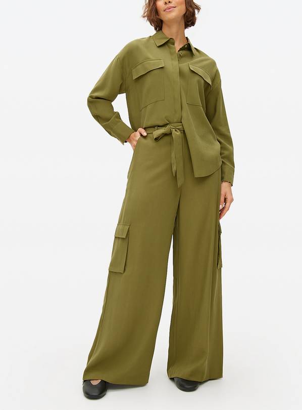 Khaki Co-ord Fluid Cargo Trousers  10L
