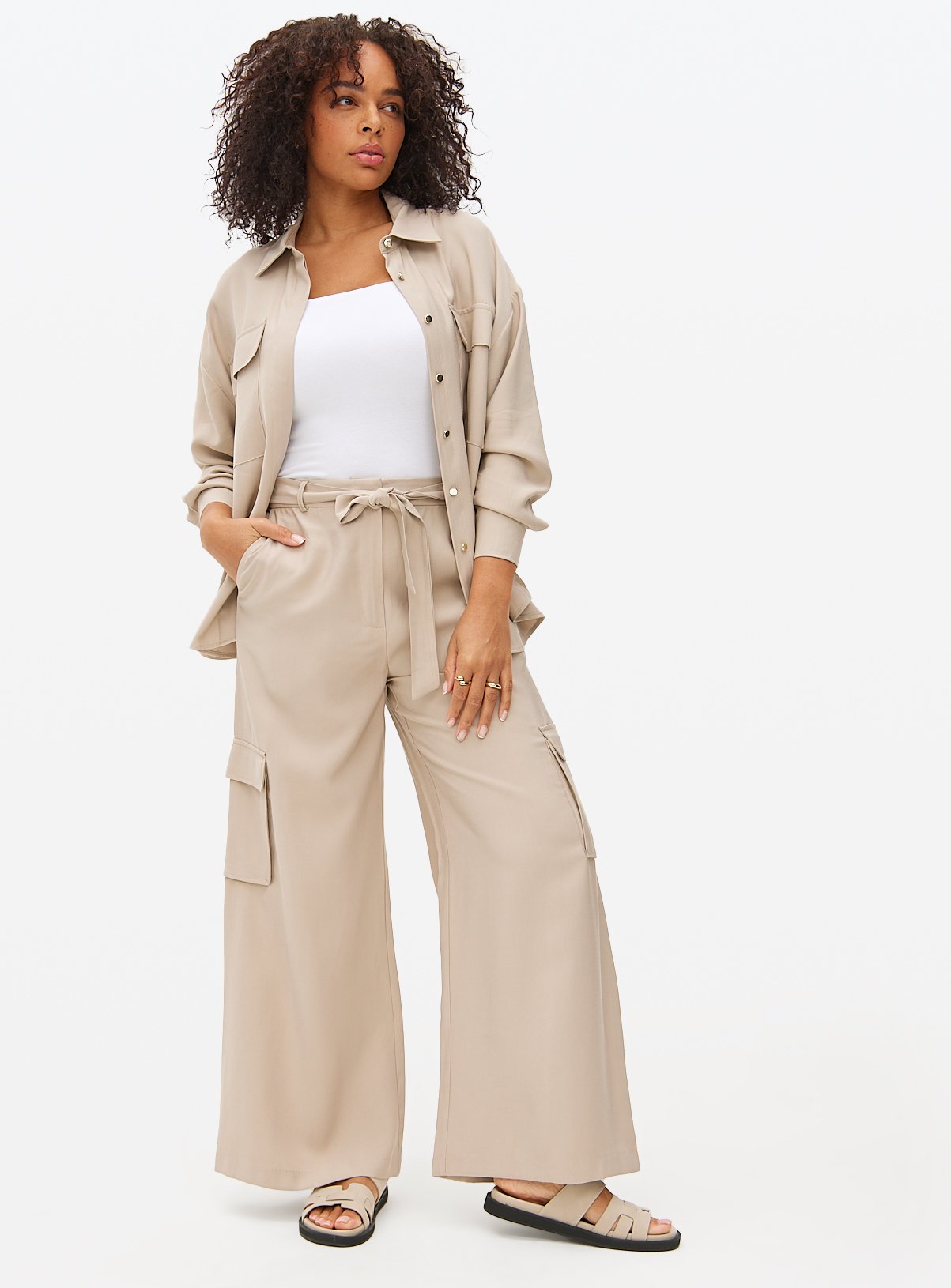 Taupe Co-ord Fluid Cargo Trousers 12R