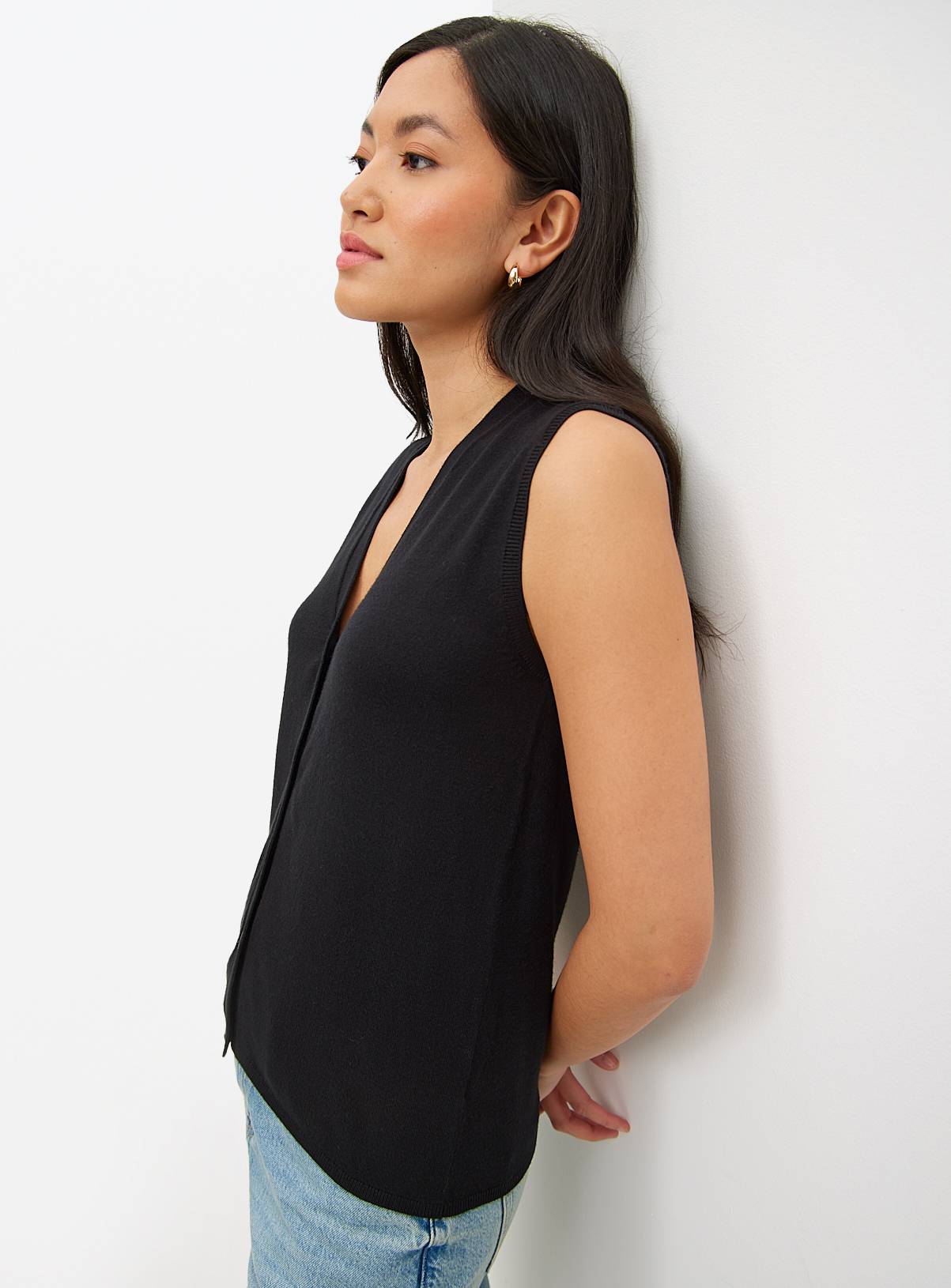  Black Button Soft Touch Sleeveless Vest 10 - Image 2