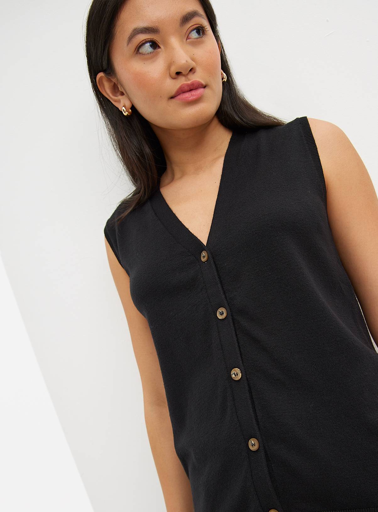  Black Button Soft Touch Sleeveless Vest 10 - Image 3