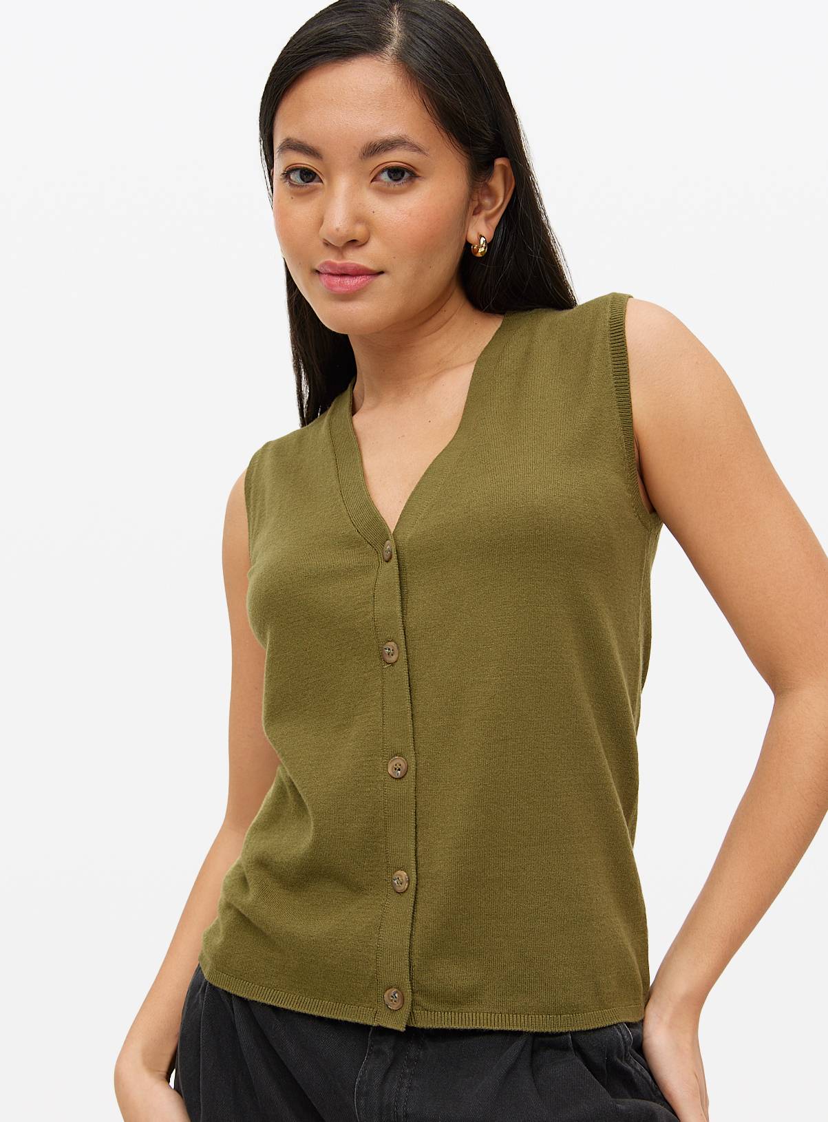 Khaki Button Soft Touch Sleeveless Vest 12 - Image 1