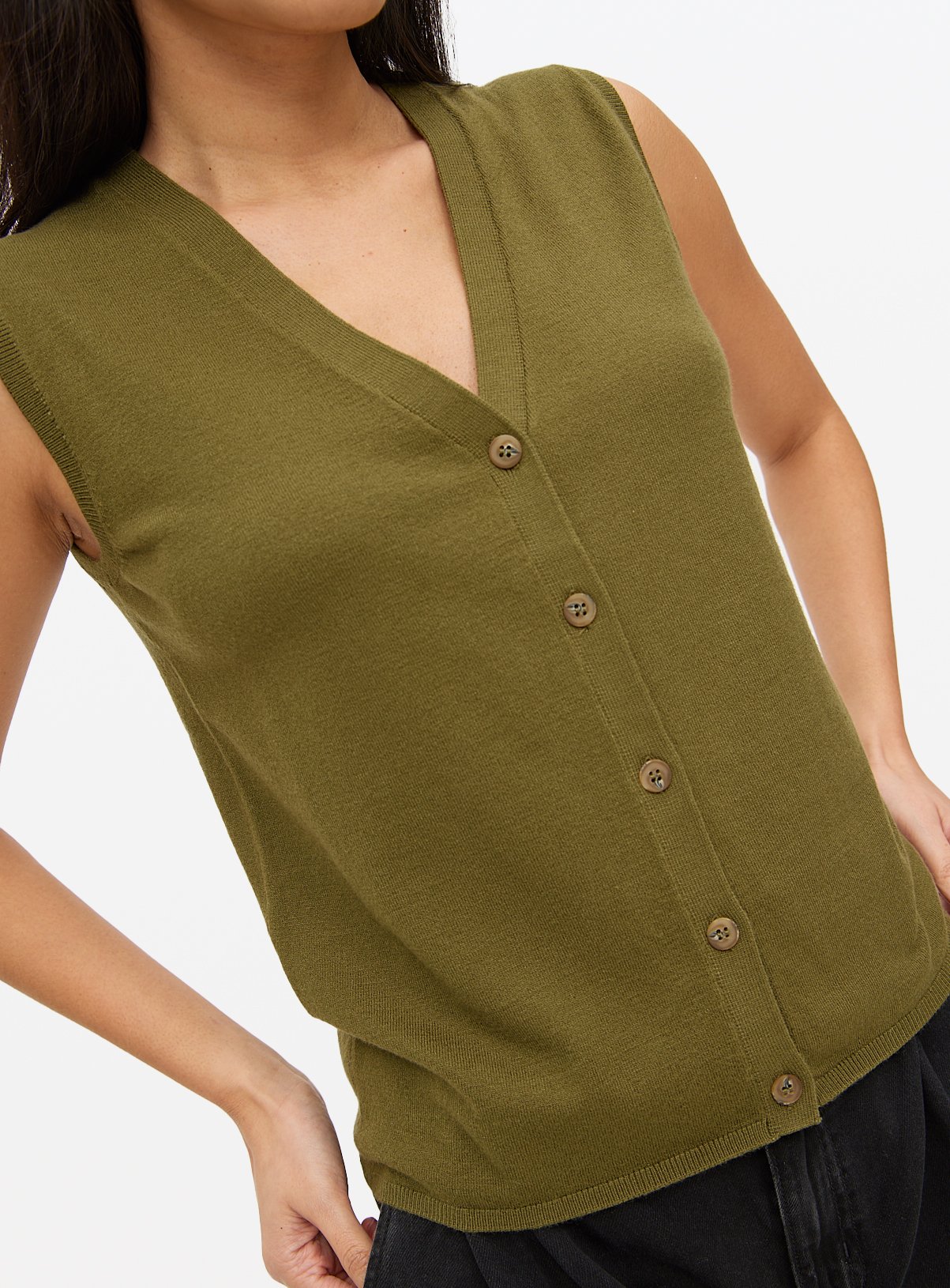Khaki Button Soft Touch Sleeveless Vest 12 - Image 3 thumbnail