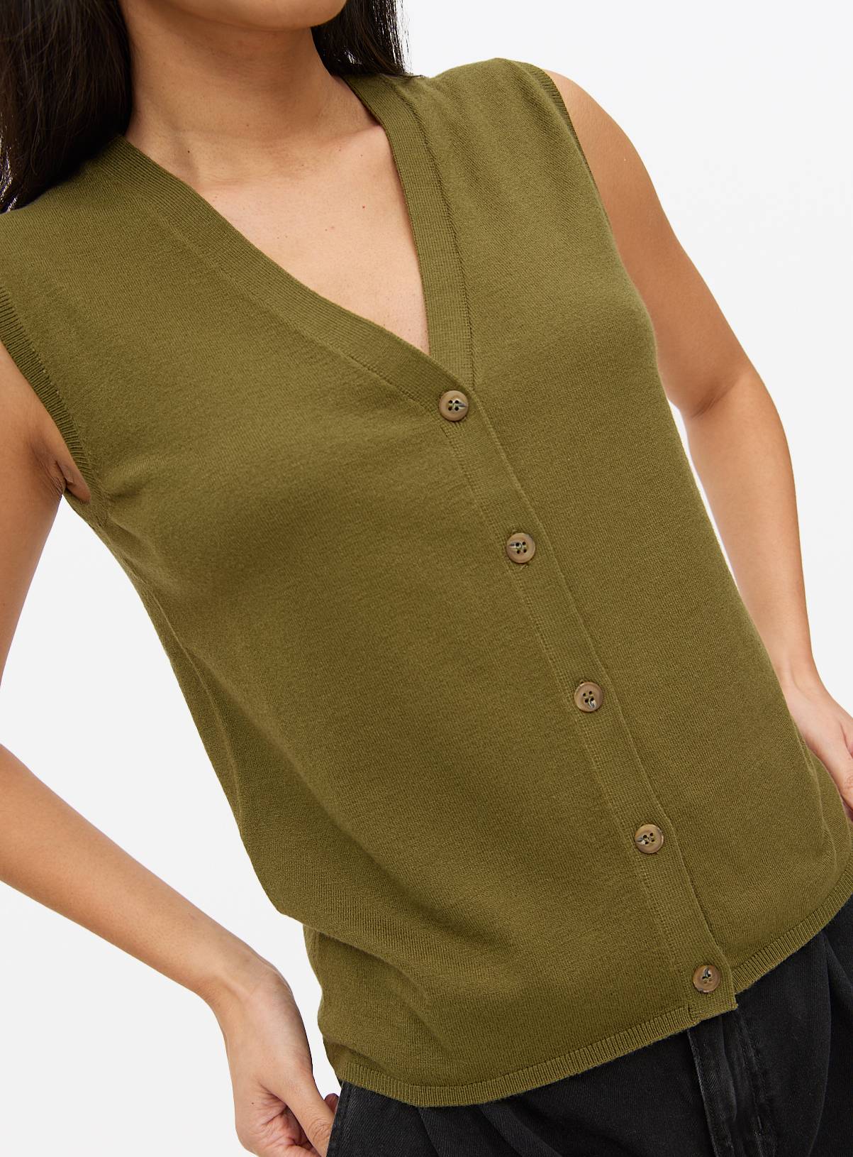 Khaki Button Soft Touch Sleeveless Vest 12 - Image 3